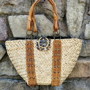 Kate Landry Tan and Brown Woven Shoulder Bag